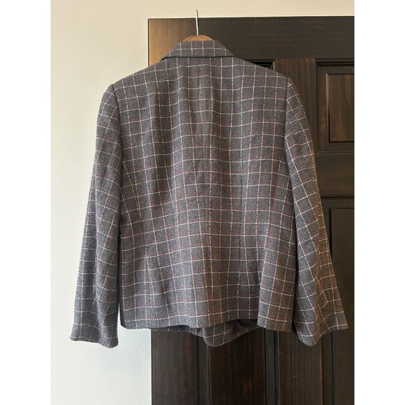 Women's Gray Zip Up Blazer With Red and White Windowpane Detail - Picture 3 of 8